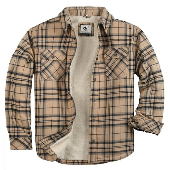 COEVALS CLUB Men's Sherpa Lined Flannel Long Sleeve Plaid Snap Button Up Shirt - Picture 1 of 8